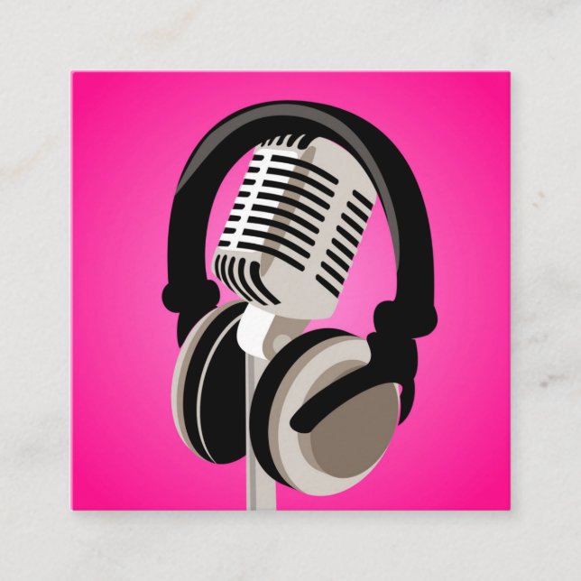Podcast Mikrofon Kopfhörer Rosa Quadratische Visitenkarte (Vorderseite)