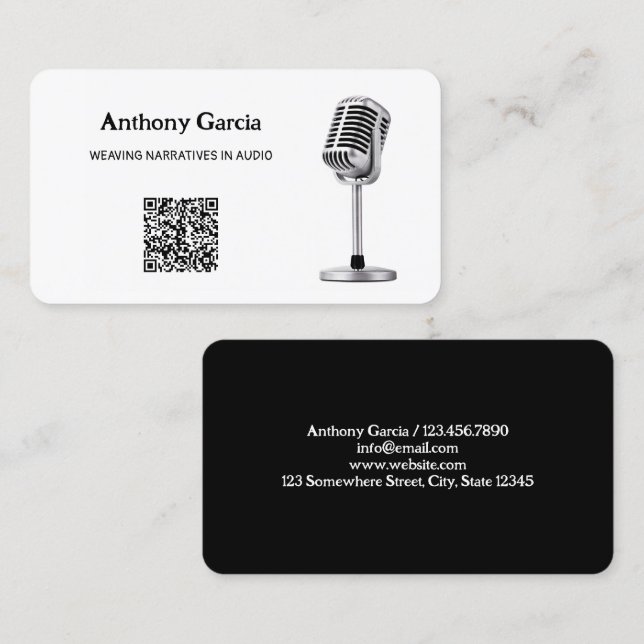 Podcast Mikrofon Podcaster QR Visitenkarte (Vorne/Hinten)