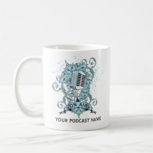Podcast Name Blaues Mikrofon Kaffeetasse