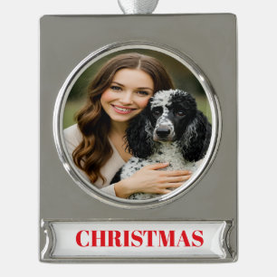 Poddle-Foto hinzufügen Personalisieren Anpassen Banner-Ornament Silber
