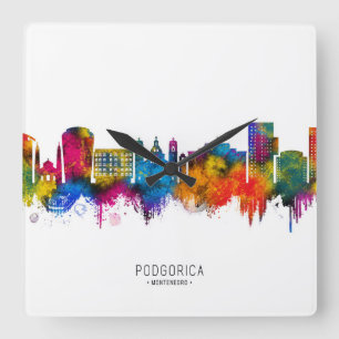 Podgorica Montenegro Skyline Quadratische Wanduhr