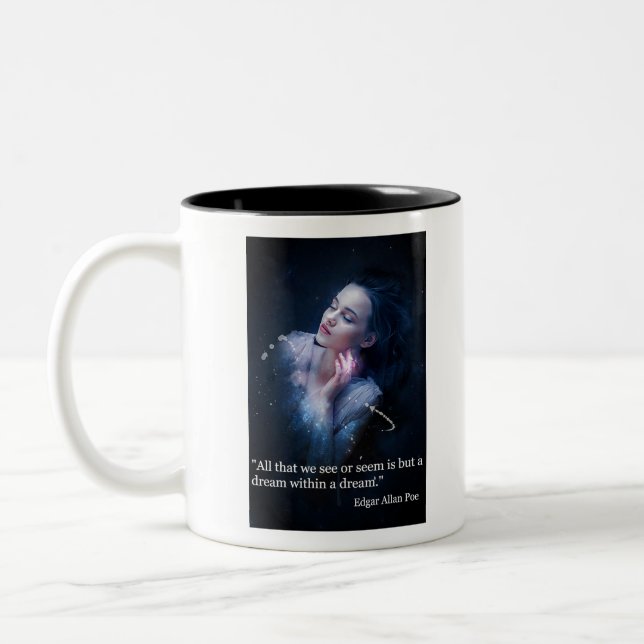 Poe Zitat über Träume Zweifarbige Tasse (Links)