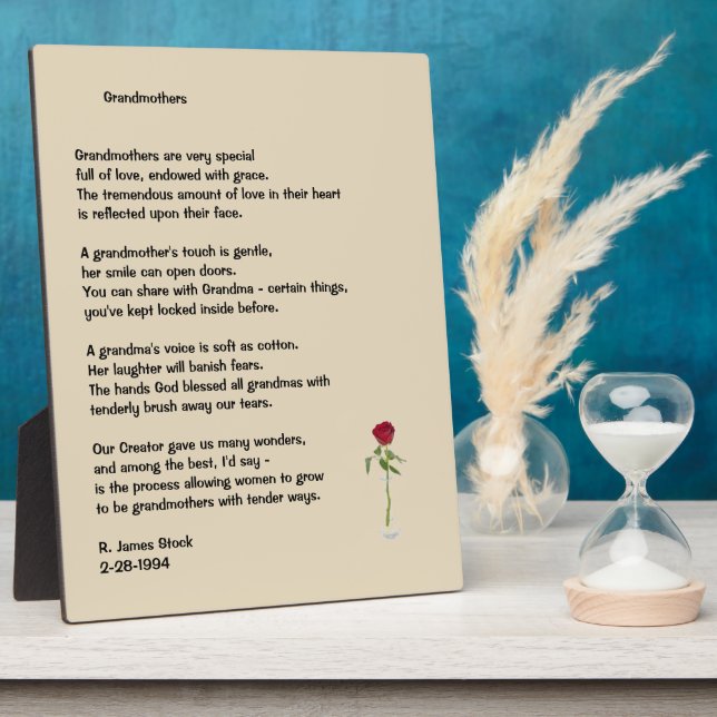 Poème avec rose pour grand-mères sur plaque 8x10 (Côté)