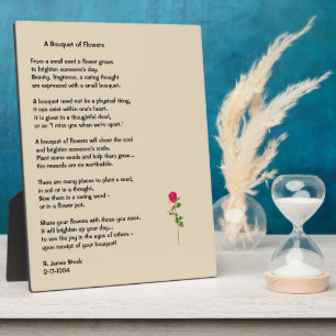 Poème "Bouquet de fleurs" sur une plaque de table