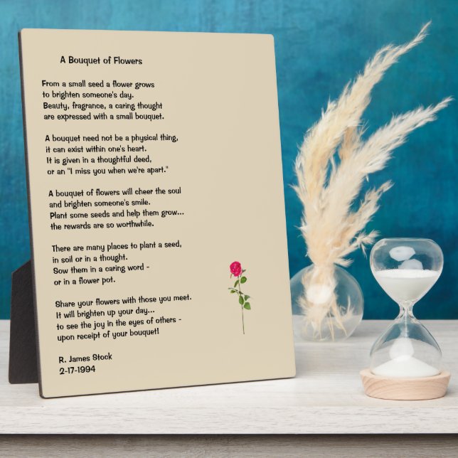 Poème "Bouquet de fleurs" sur une plaque de table (Côté)