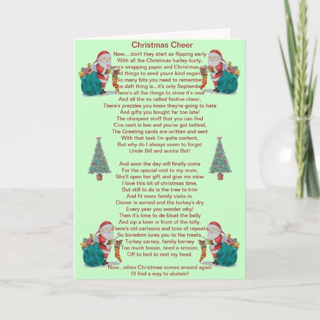 poème de Noël humoristique père Noël et carte d'ar (Devant)