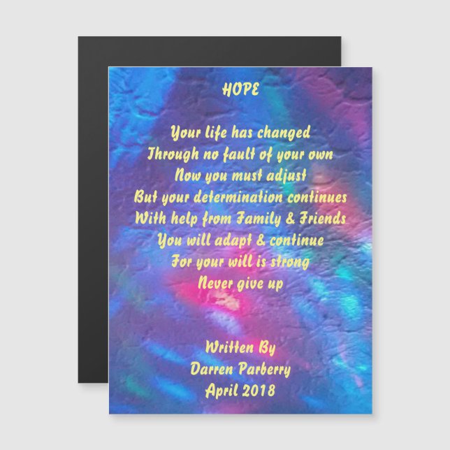 Poème "Hope" - Carte magnétique (Devant / Derrière)