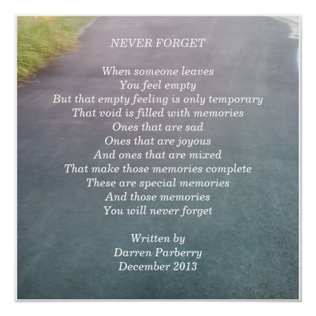 Poème "Never Forget" Glossy Poster (Devant)