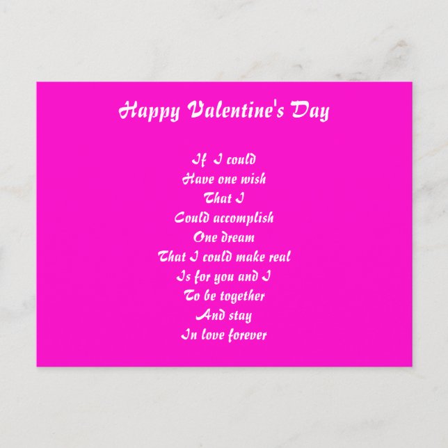poème romantique carte postale de la Saint-Valenti (Devant)