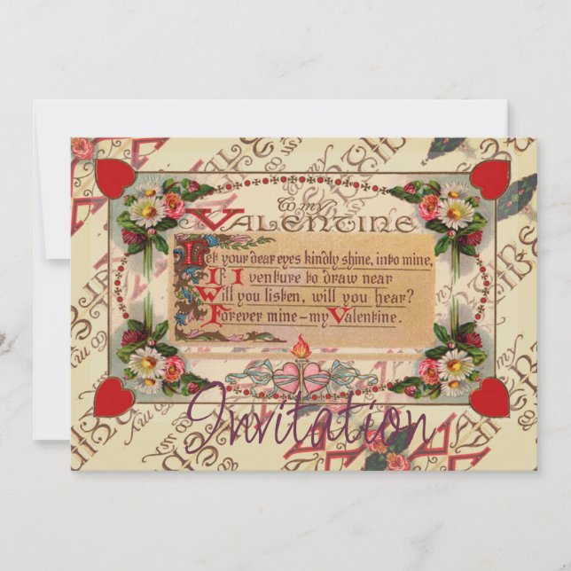 Poème Saint Valentin Avec Invitation Fleurs (Devant)