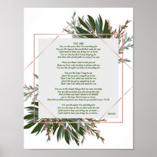 Poème "You Are" Poster Feuille Verte/Cadre Rose