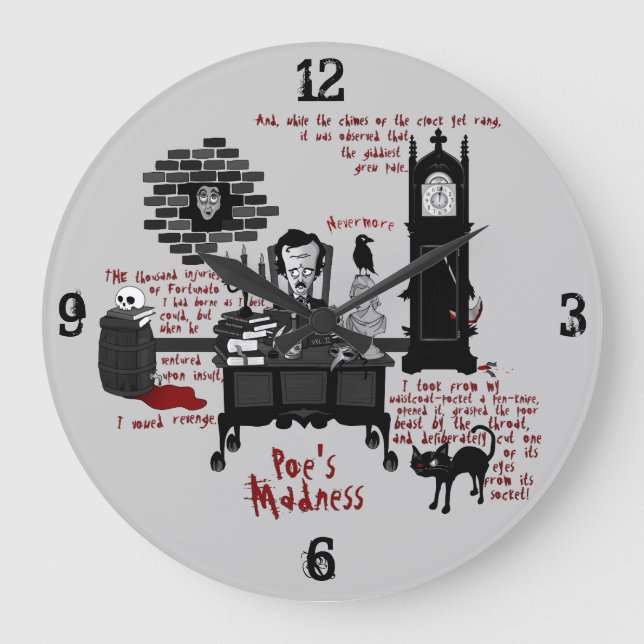 'Poe's Madness' (Version 2) Clock Große Wanduhr (Vorderseite)