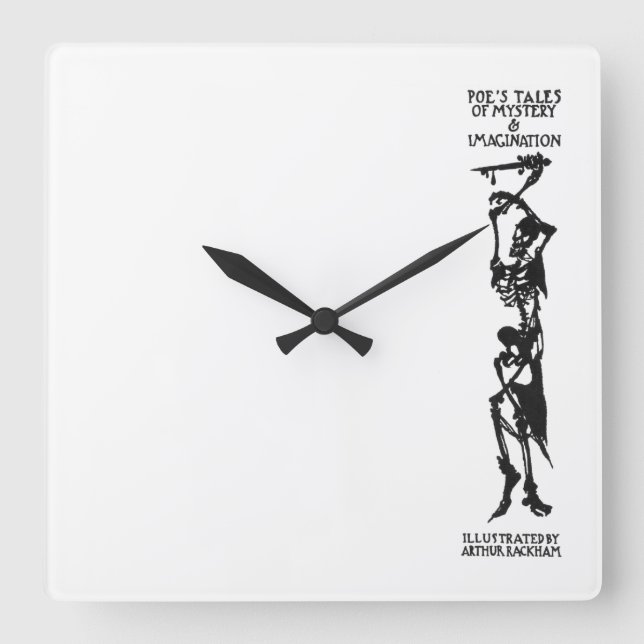 Poes Mystery & Imagination Skelett Quadratische Wanduhr (Vorderseite)