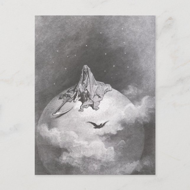Poe's Raven Dreaming Dreams Print Postkarte (Vorderseite)