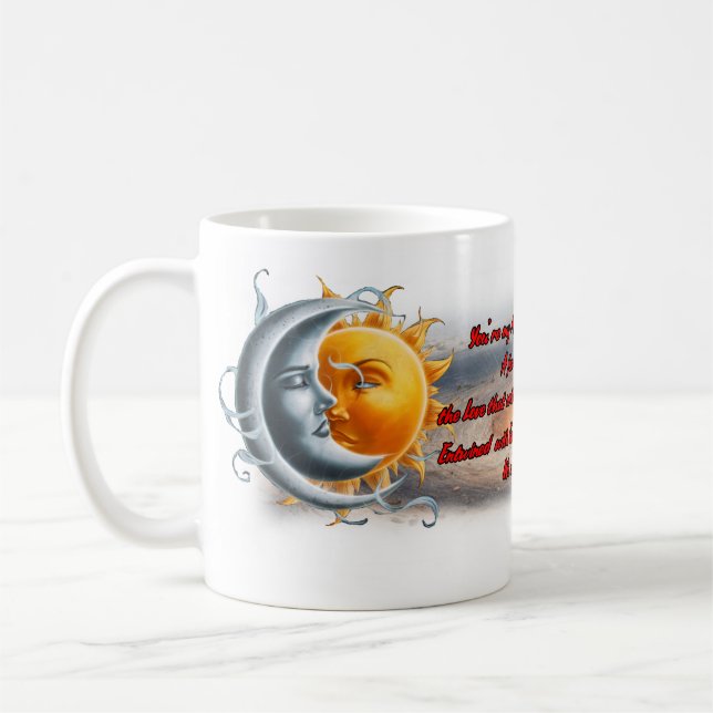 Poesie auf einer weißen Keramik Kaffeetasse (Links)