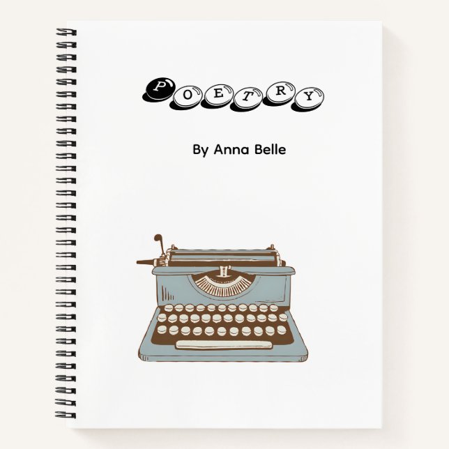 Poesie-Notebook mit Schreibmaschine und personalis Notizbuch (Vorderseite)