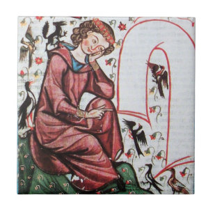 POET IM GARTEN DES BIRD Mittelalters Fliese