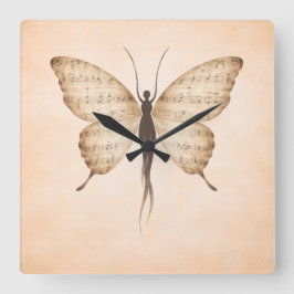 Poetic Butterfly Form Square Clock Quadratische Wanduhr