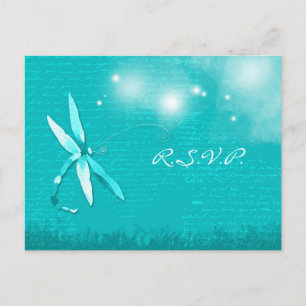 Poetic Dragonfly Türkis Wedding RSVP Einladungspostkarte