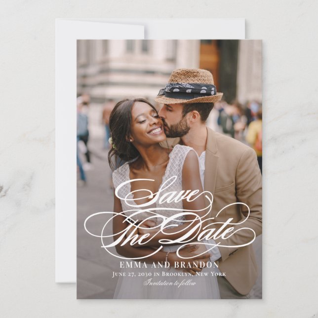 Poetic Script Elegant Wedding Save the Date Card Einladung (Vorderseite)