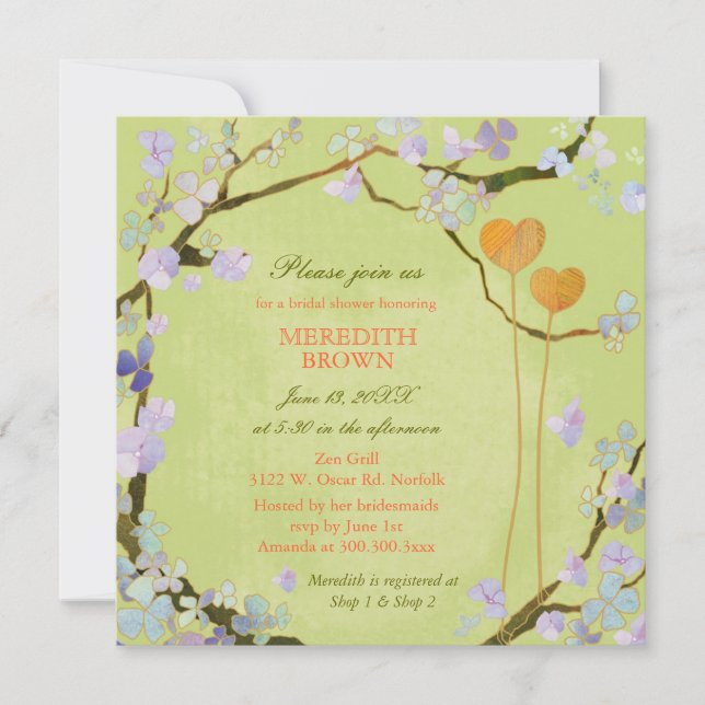 Poetic Two Hearts Spring Brautparty Einladung (Vorderseite)