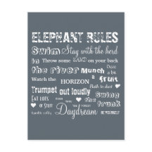 Poetische Elefantenregeln Typografische Postkarte
