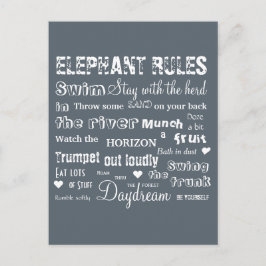 Poetische Elefantenregeln Typografische Postkarte