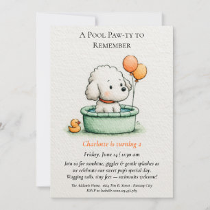 Poetische und Minimalistische Puppy Pool-Party Ein Einladung