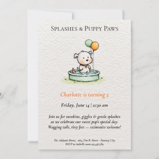 Poetische und Minimalistische Puppy Pool-Party Ein Einladung