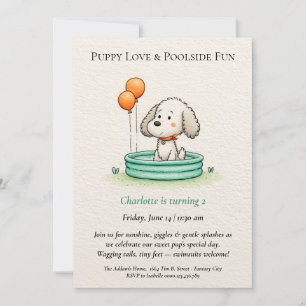 Poetische und Minimalistische Puppy Pool-Party Ein Einladung