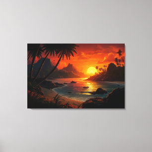 Poetischer Sonnenuntergang am tropischen Strand Leinwanddruck