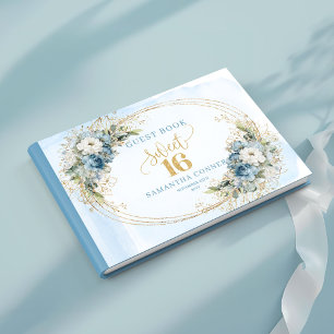 Poetischer staubiger blauer Blumen-Gold-Sweet-16-G Gästebuch