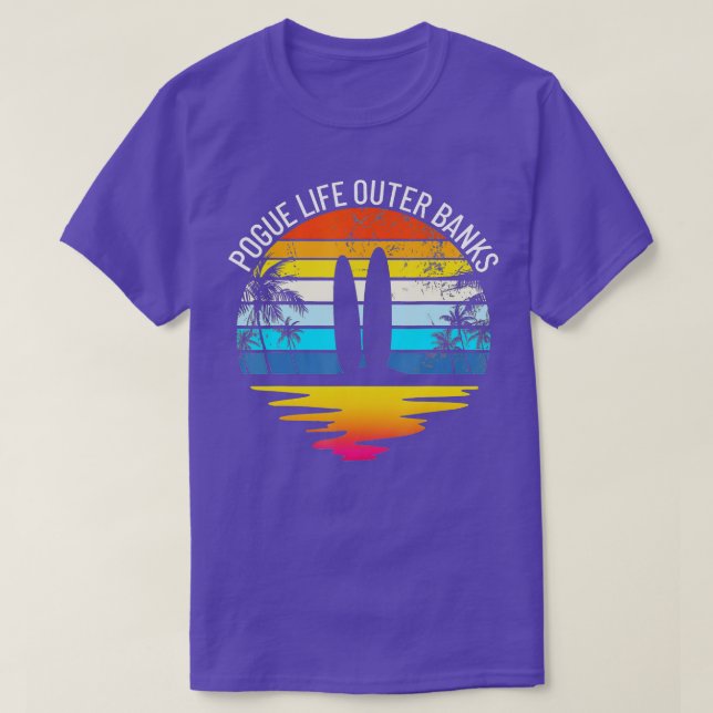 Pogue Life Oututer Banks Retro Sunset Surfing OBX T-Shirt (Design vorne)