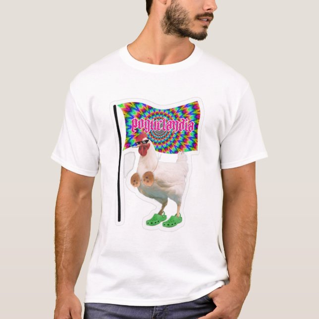 Poguelandia Hühnchen mit Fahne T-Shirt (Vorderseite)