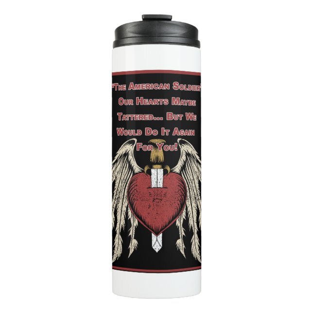 Poigne amerikanische Soldatin Tattered Hearts Thermosbecher (Vorderseite)