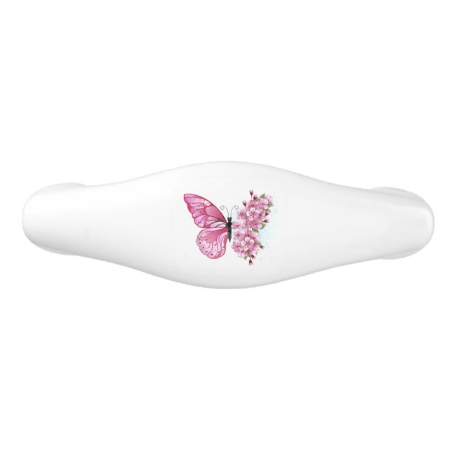 Poignée De Tiroir En Céramique Papillon à fleurs avec Sakura rose (Devant)