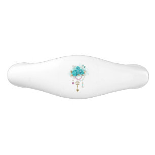 Poignée De Tiroir En Céramique Roses turquoise avec touches