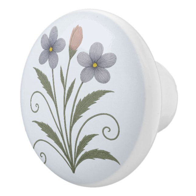 Poignée en Céramique fleur bleue Keramikknauf (Rechts)