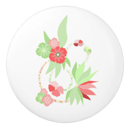 Poignée en Céramique fleurs roses