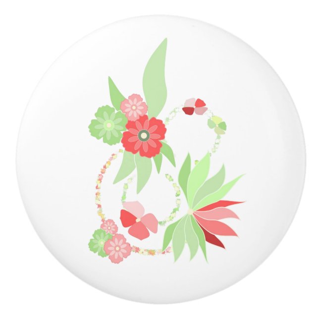 Poignée en Céramique fleurs roses (Devant)