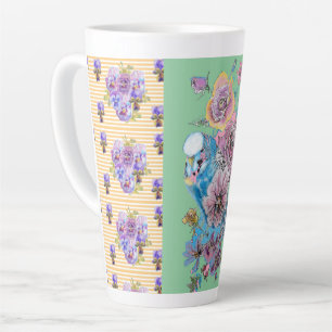 Poignée rose poitrine Budgie florale Latte Mug
