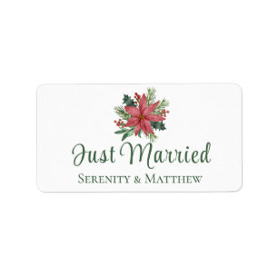Poinsetia Christmas Floral Just Married Wedding Adressaufkleber
