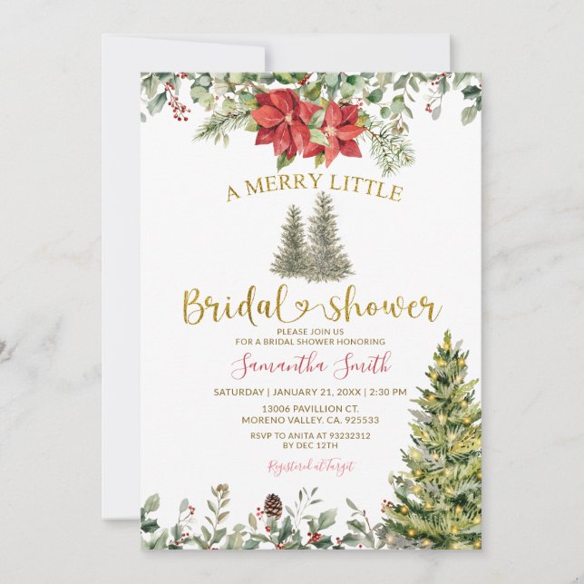 Poinsettia A Merry Little Bridal Shower Einladung (Vorderseite)
