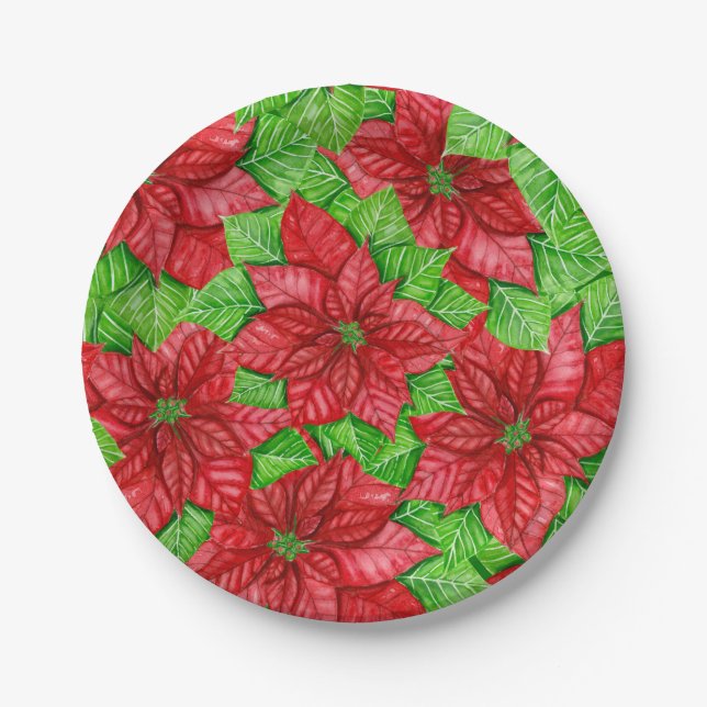Poinsettia Aquarellbild Pappteller (Vorderseite)