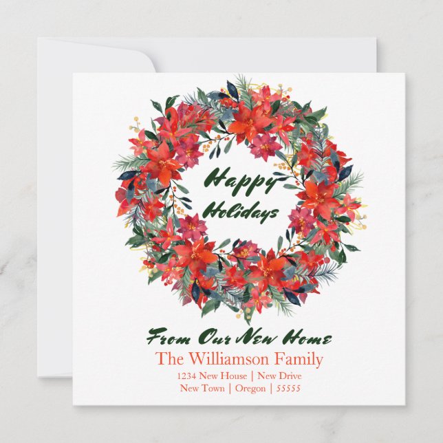 Poinsettia Aquarellbrand von unserer neuen Zuhause Karte (Vorderseite)
