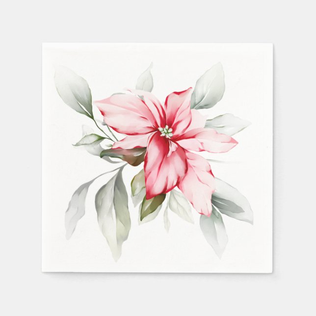 Poinsettia Aquarellfarben Zweige Winterurlaubsklas Serviette (Vorderseite)