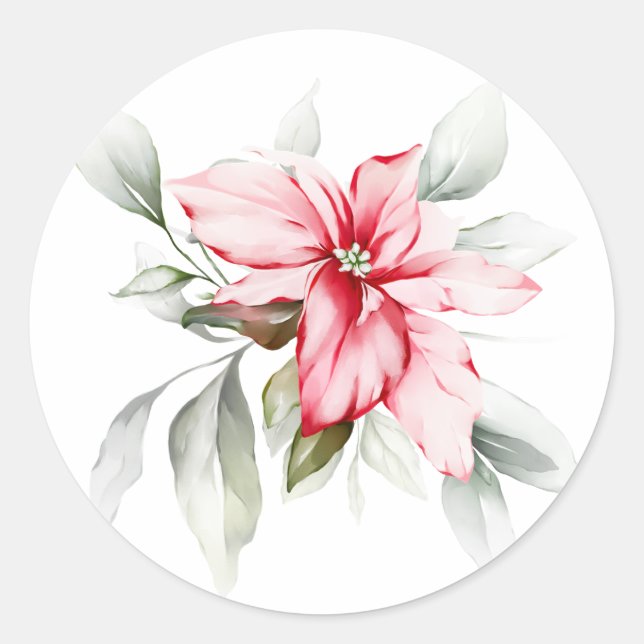 Poinsettia Aquarellmärsche Winterurlaub Runder Aufkleber (Vorderseite)