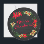 Poinsettia auf Chalkboard, Frohe Weihnachten! Rund Feiertagskarte<br><div class="desc">Poinsettia auf Chalkboard,  Frohe Weihnachten! Rundkarte. Sie anpassen!</div>
