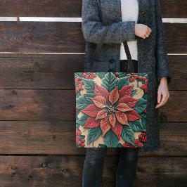 Poinsettia auf Rot Tasche