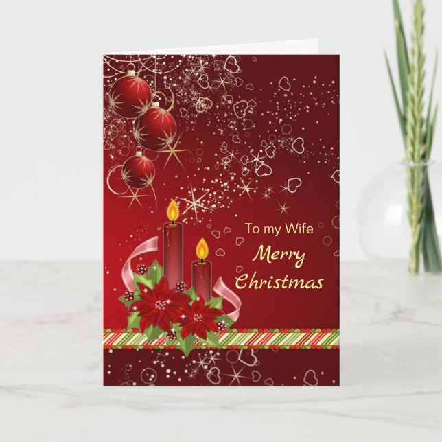 Poinsettia, baubles Carte de voeux de Noël de la f (Devant)